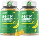 5-HTP Gummies + GABA - Melatonin Free - Afslapning Gummies med Banana Extract, L- Theanine, L- Tryptophan, Vitamin D3 for sund hvilecyklus & Circadian Rhythm, Brain Function & Muscle Rhythm, Pack of 2