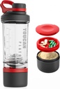 21oz Protein Shaker Flaske med pulver opbevaring Container- Shaker Cups til Protein-pre workout flaske-Mixer Cup-Gym Sport Vandflaske -Lavet med Tritan BPA Gratis, med Wire Whisk Balls, Rød
