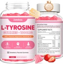2 Pack L Tyrosine Gummies, L- Tyrosine Supplement Gummies, L- Theanine Gummies med vitamin B6 D3, Focus Gummies Support Memory, Energy, Mood for Adult & Kids, Strawberry Flavor, 120 Count