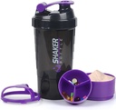 Protein shaker flaske, 16 oz shake kop for protein pulver med opbevaring, Sport vand flaske, Non Slip 3 Layer Twist Off 3oz Cups med pillebakke læk bevis Ryst flasker for proteinblandinger
